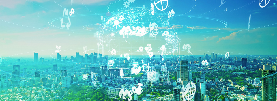 Ilustração do uso de tecnologia em títulos verdes, destacando a rastreabilidade de créditos de carbono e a transparência dos investimentos